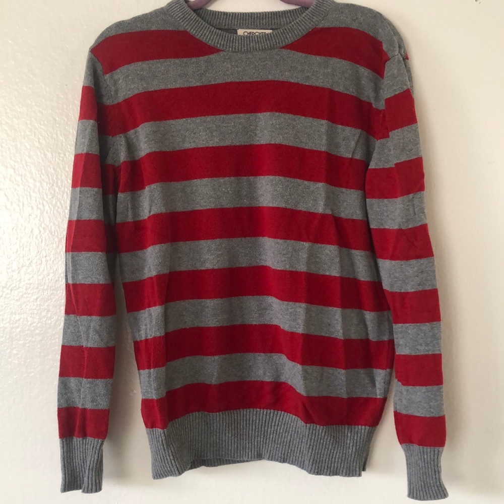 Red and Grey Striped Sweater